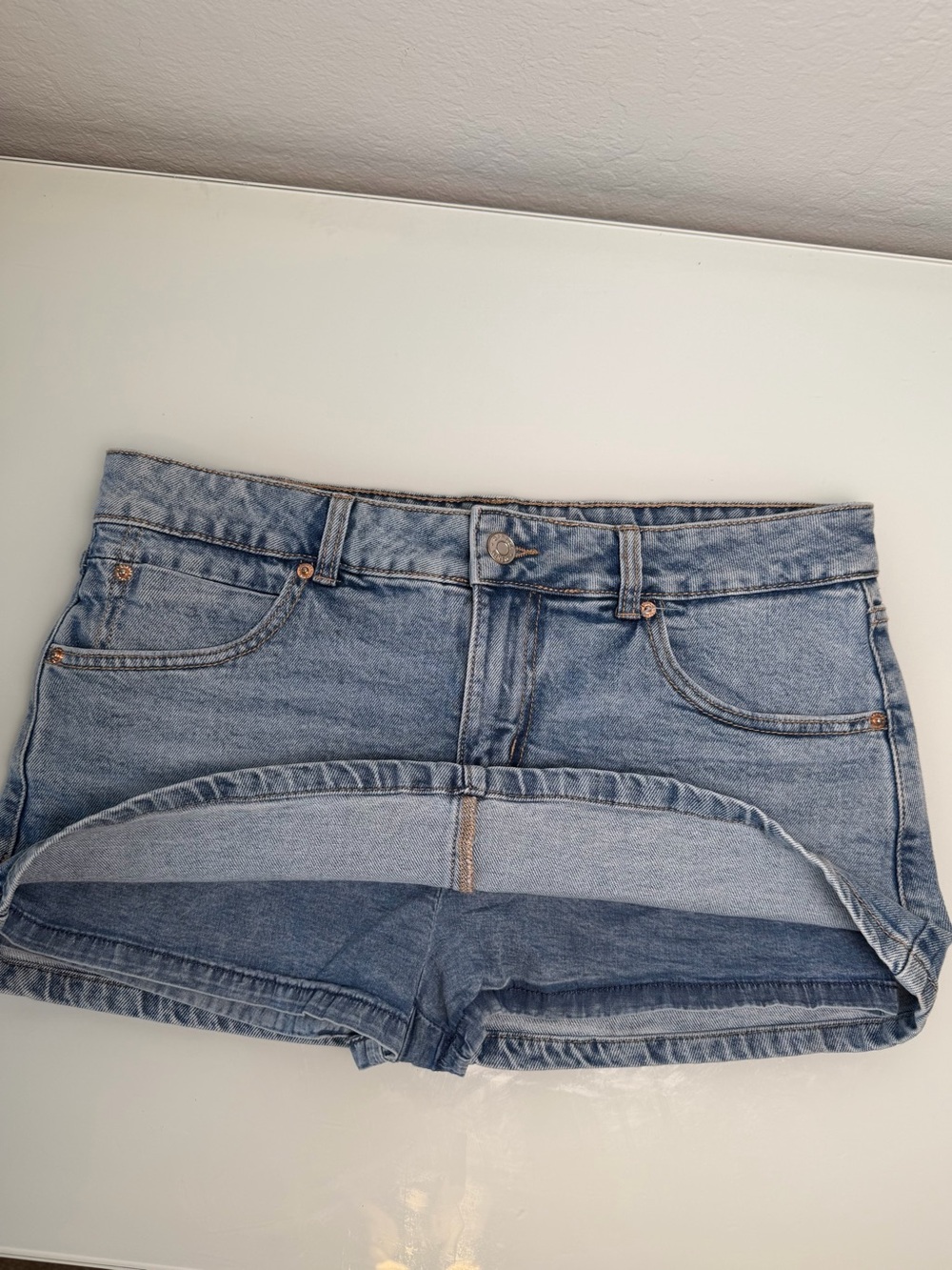 Garage Denim Micro Mini Skirt Blue Light Wash Jean Skirt Skort Size Medium - Picture 5 of 6